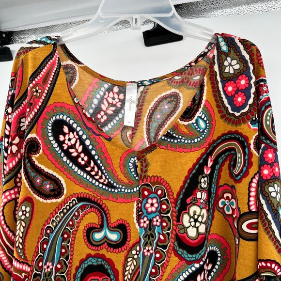 Honeyme Womens Paisley Pullover Top Short Sleeve Colorful Size Small - Picture 2 of 9